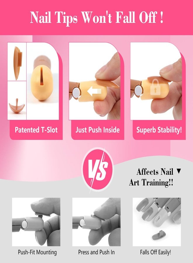 LIONVISON Practice Fingers Hand Acrylic Nails: 3PCS Fake Fingers to Practice Fake Nails - Manicure Acrylic Nail Hands Training Set with Base and 200PCS Brown Nail Tips for Nail Supplies - Image 3